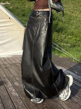 Vintage Leather Multi Pocket Maxi Skirt